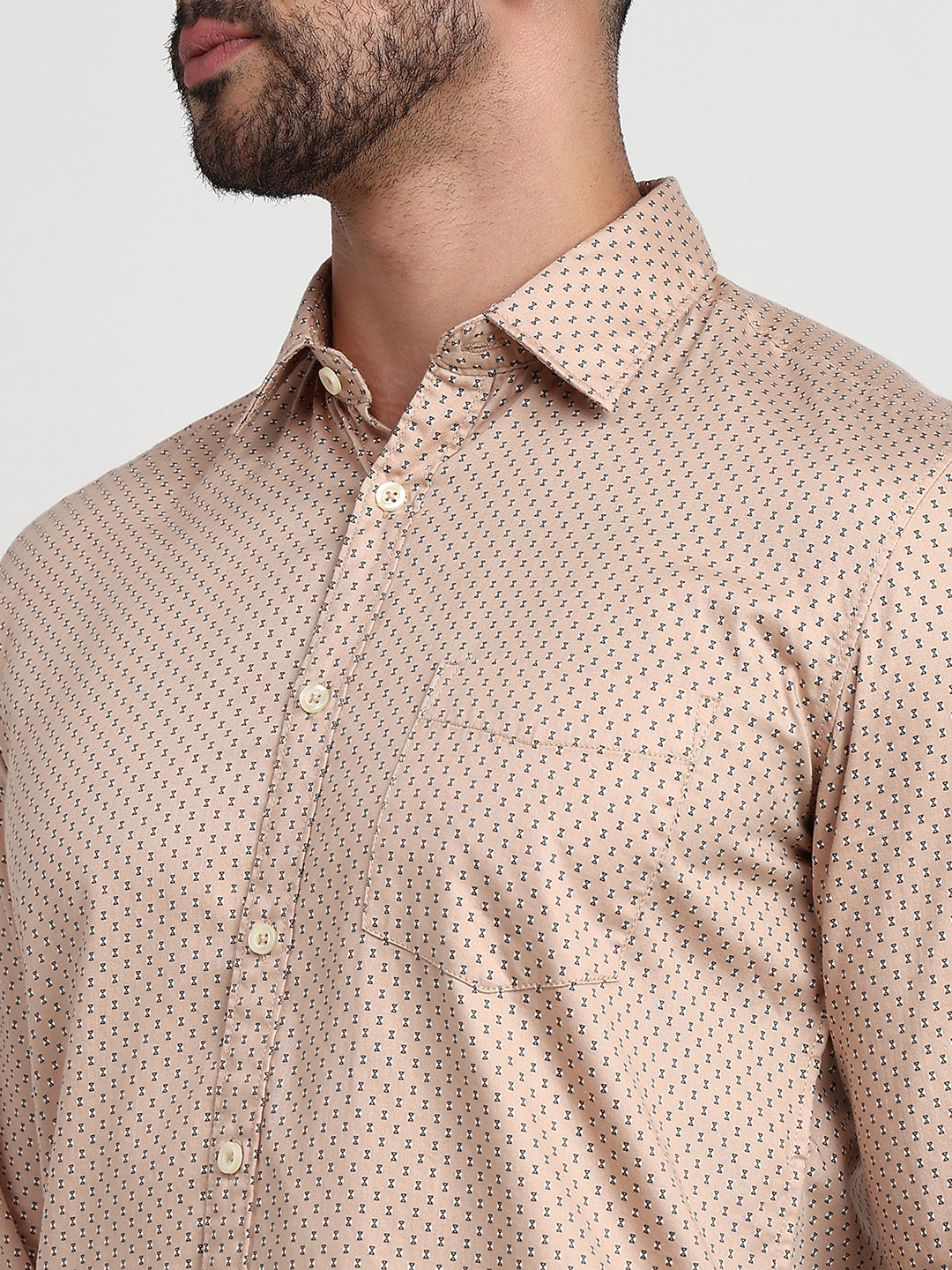 Parx Men Brown Printed Slim Fit Cotton Casual Shirt