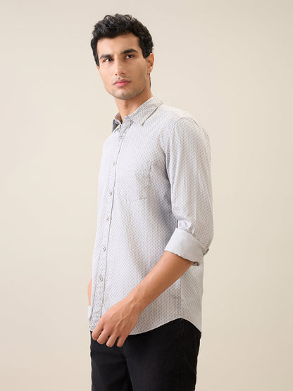 Parx Men Grey Printed Slim Fit Cotton Casual Shirt