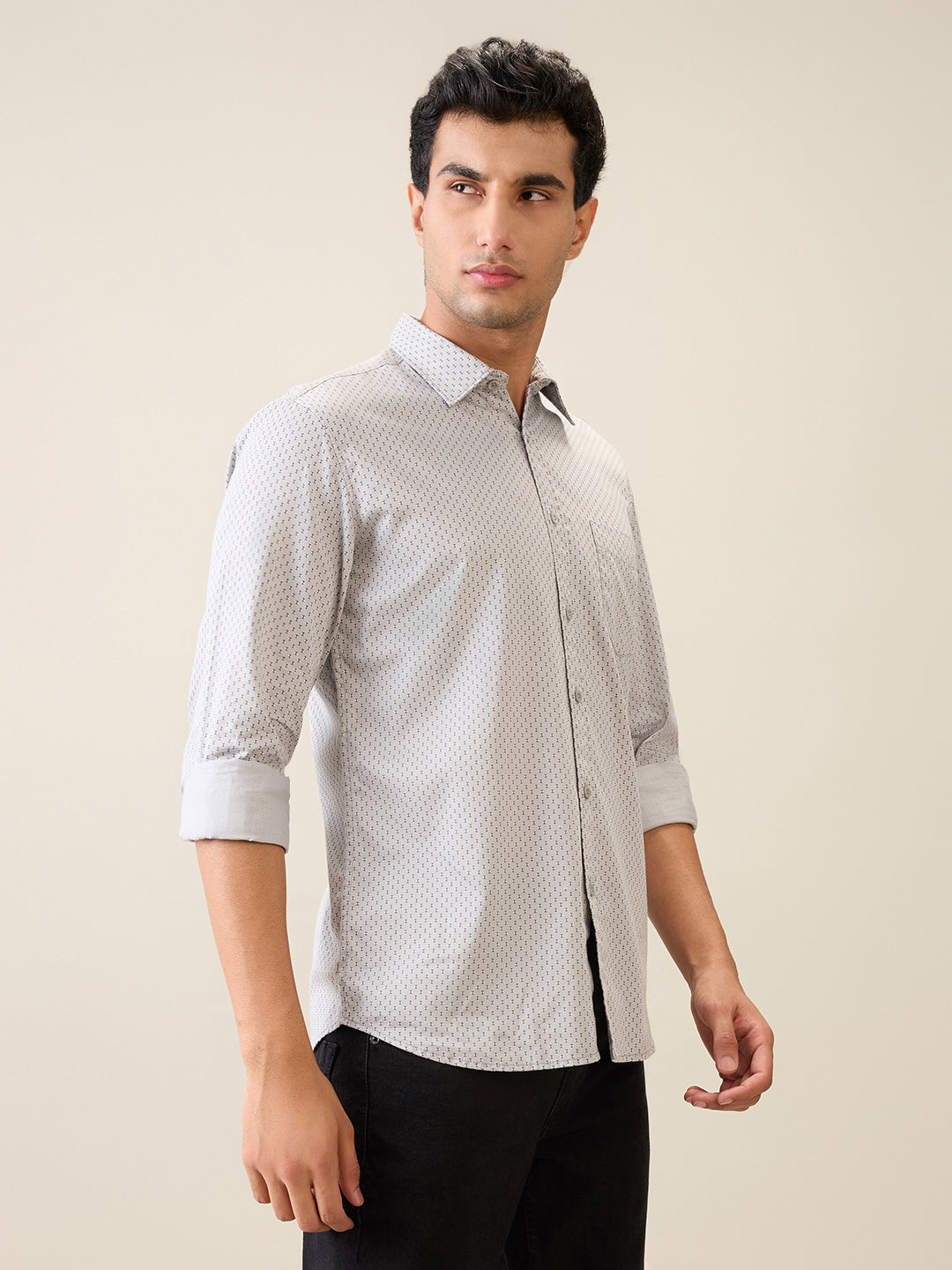 Parx Men Grey Printed Slim Fit Cotton Casual Shirt