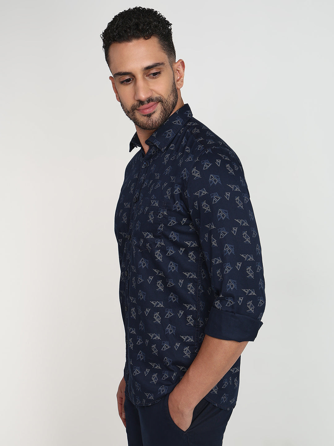 Parx Men Blue Printed Slim Fit Cotton Casual Shirt