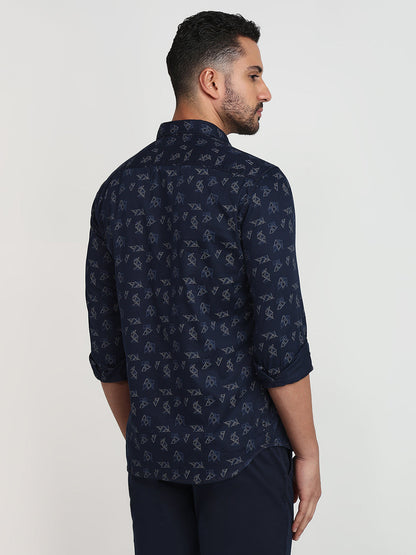 Parx Men Blue Printed Slim Fit Cotton Casual Shirt
