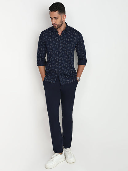 Parx Men Blue Printed Slim Fit Cotton Casual Shirt