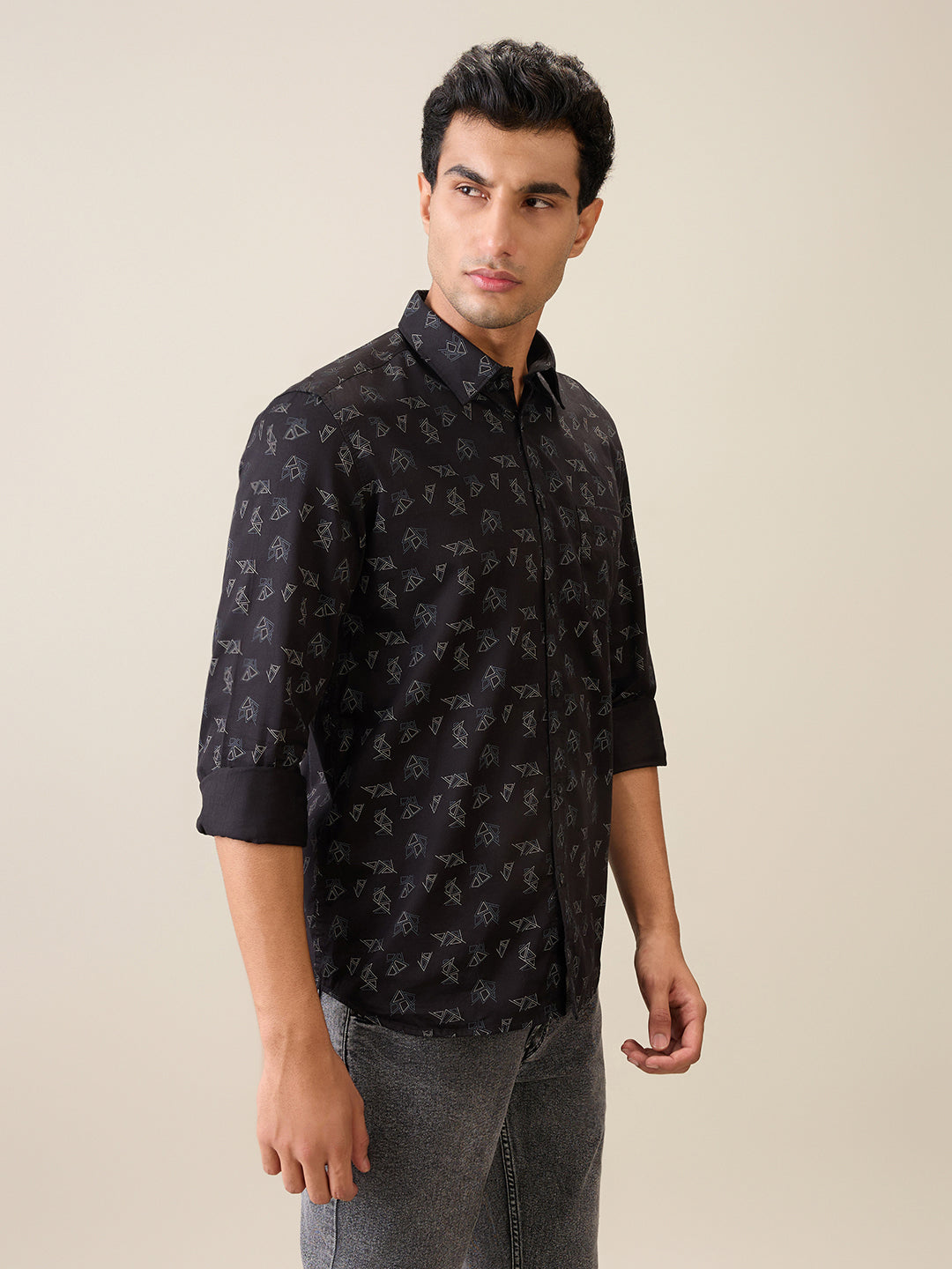 Parx Men Black Printed Slim Fit Cotton Casual Shirt