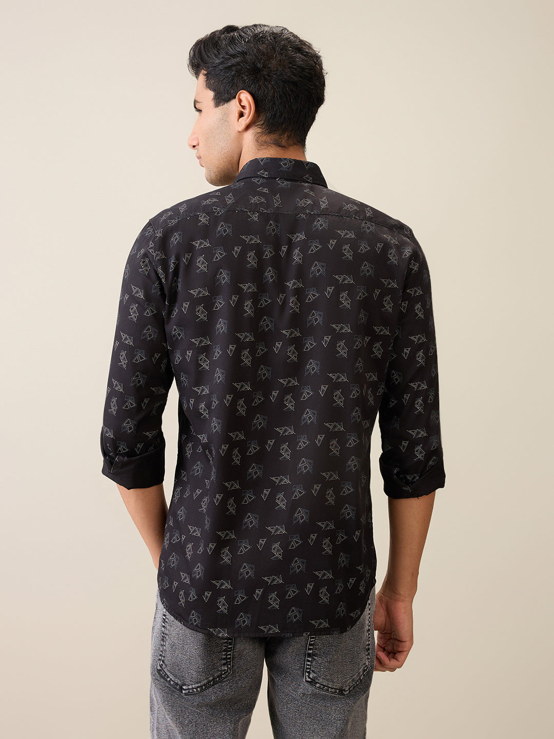 Parx Men Black Printed Slim Fit Cotton Casual Shirt