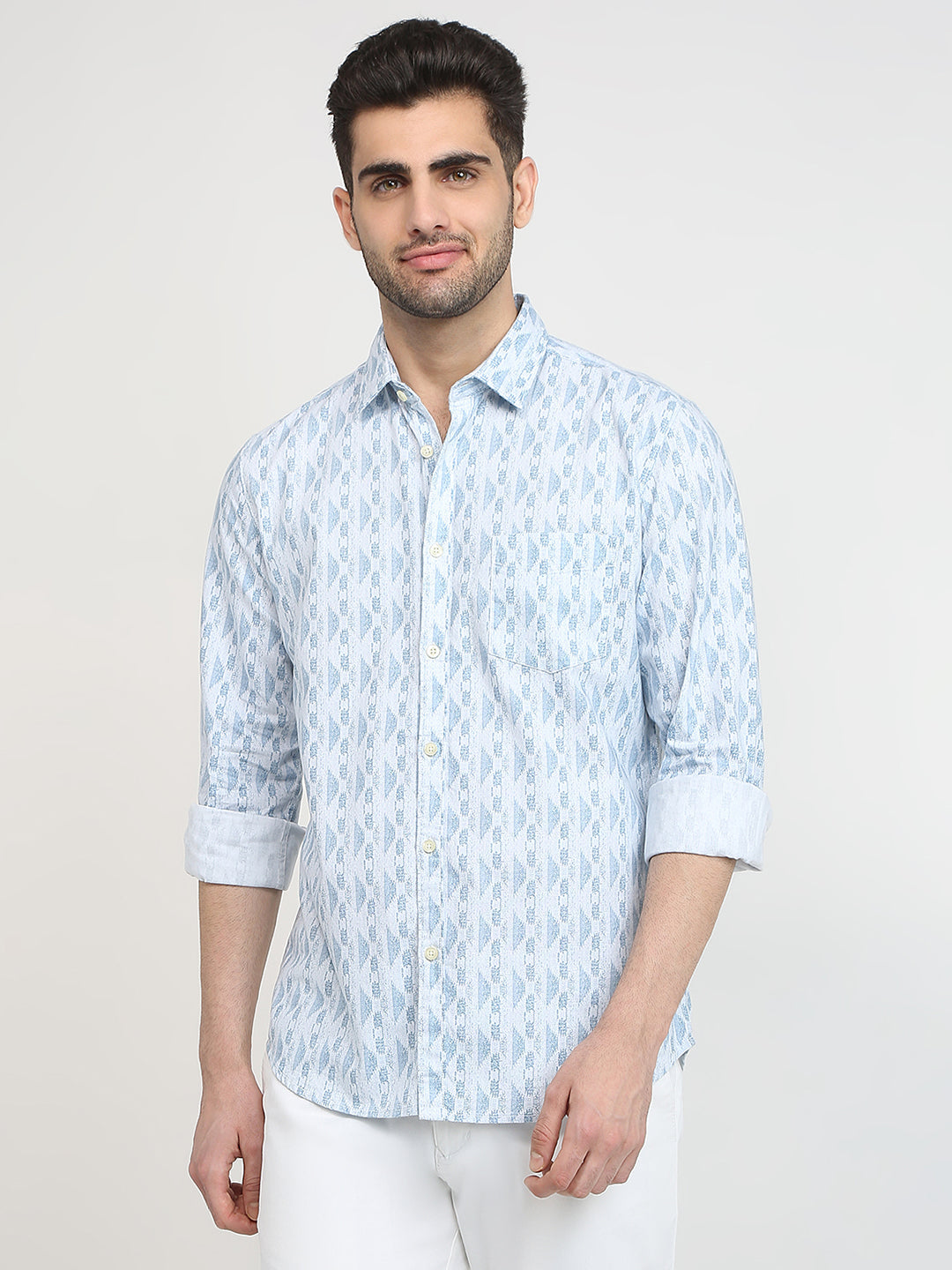 Parx Men Blue Printed Slim Fit Cotton Casual Shirt