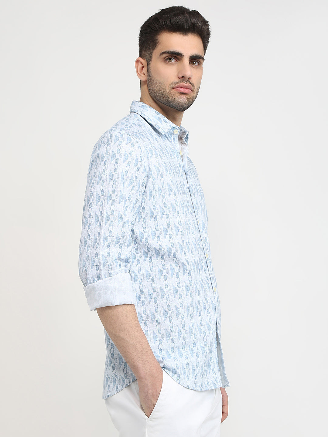 Parx Men Blue Printed Slim Fit Cotton Casual Shirt