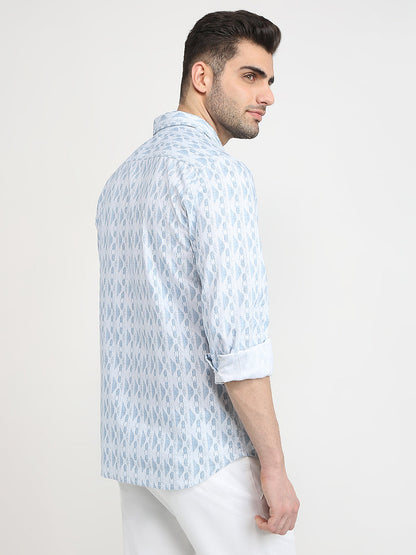 Parx Men Blue Printed Slim Fit Cotton Casual Shirt