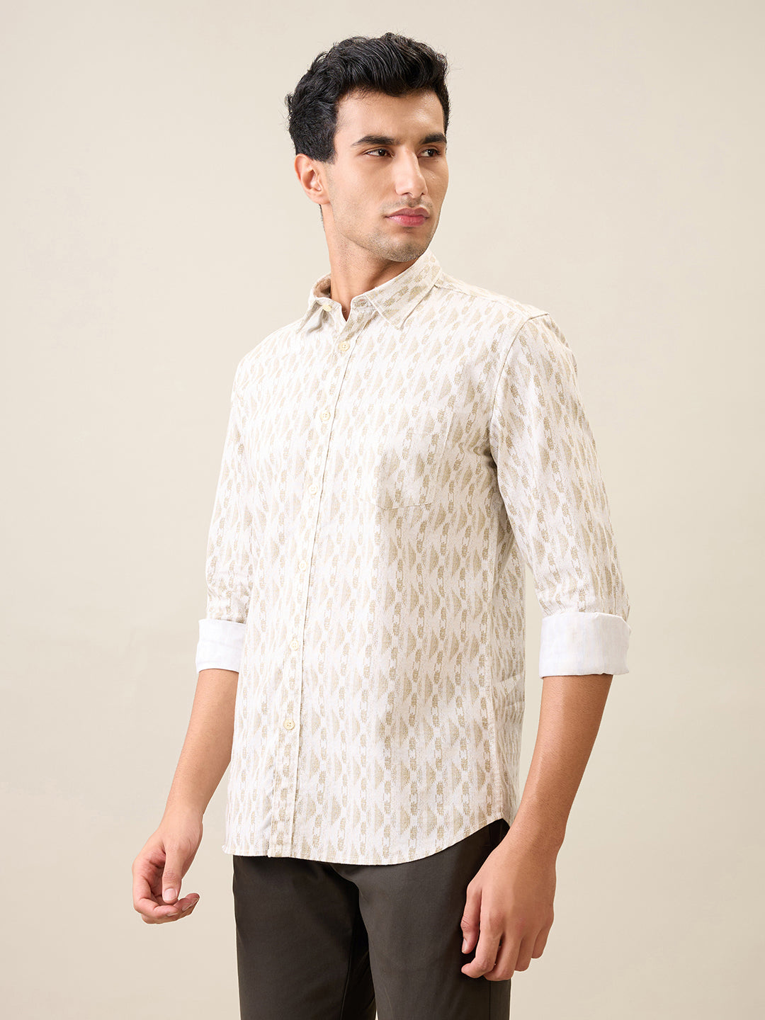 Parx Men Brown Printed Slim Fit Cotton Casual Shirt