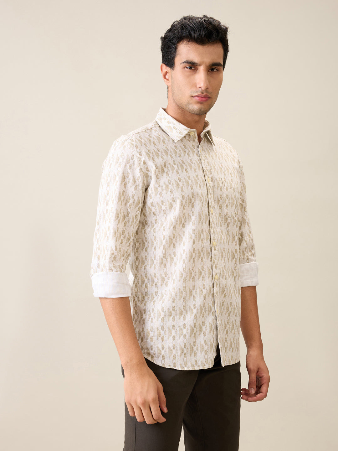 Parx Men Brown Printed Slim Fit Cotton Casual Shirt