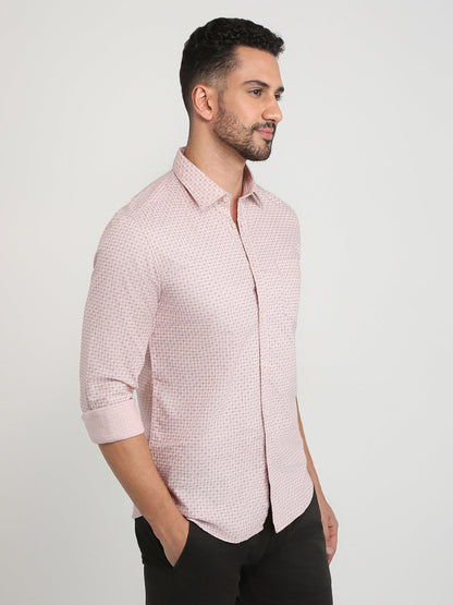 Parx Men Orange Printed Slim Fit Cotton Casual Shirt