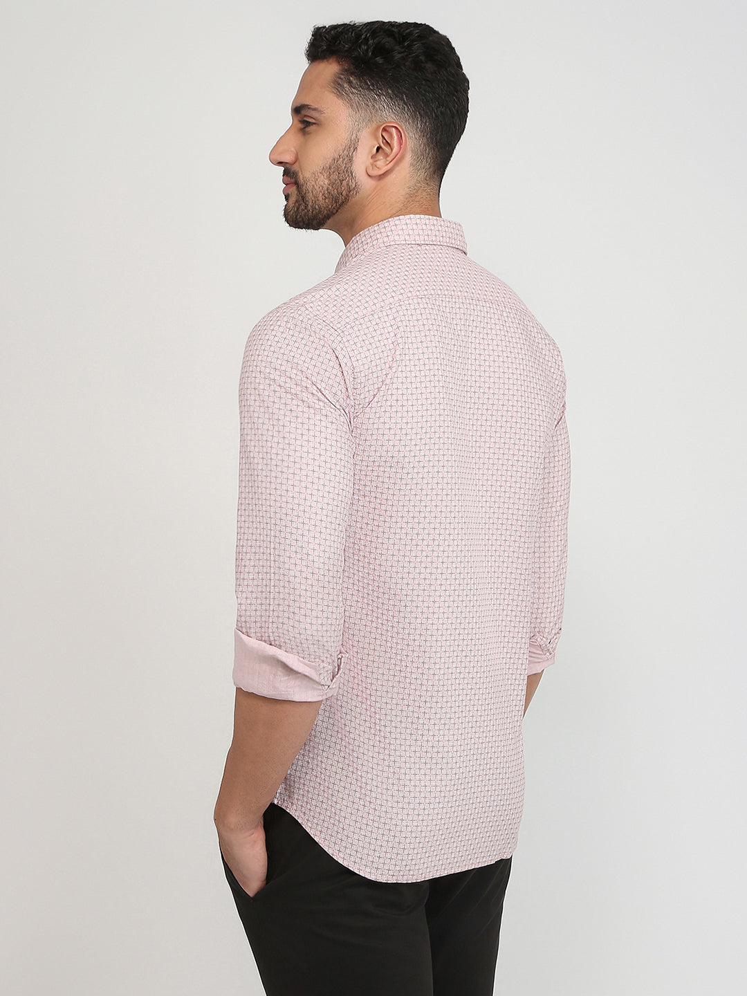 Parx Men Orange Printed Slim Fit Cotton Casual Shirt