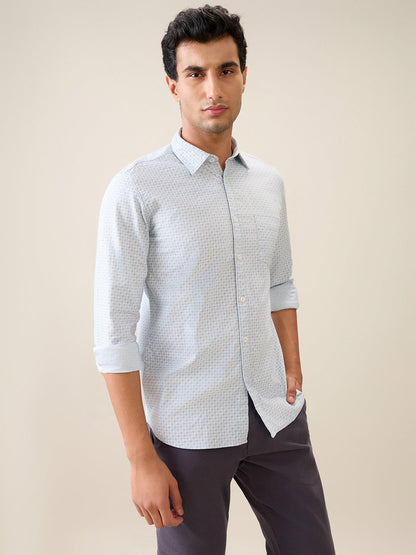 Parx Men Green Printed Slim Fit Cotton Casual Shirt