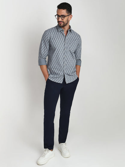 Parx Men Grey Printed Slim Fit Cotton Casual Shirt