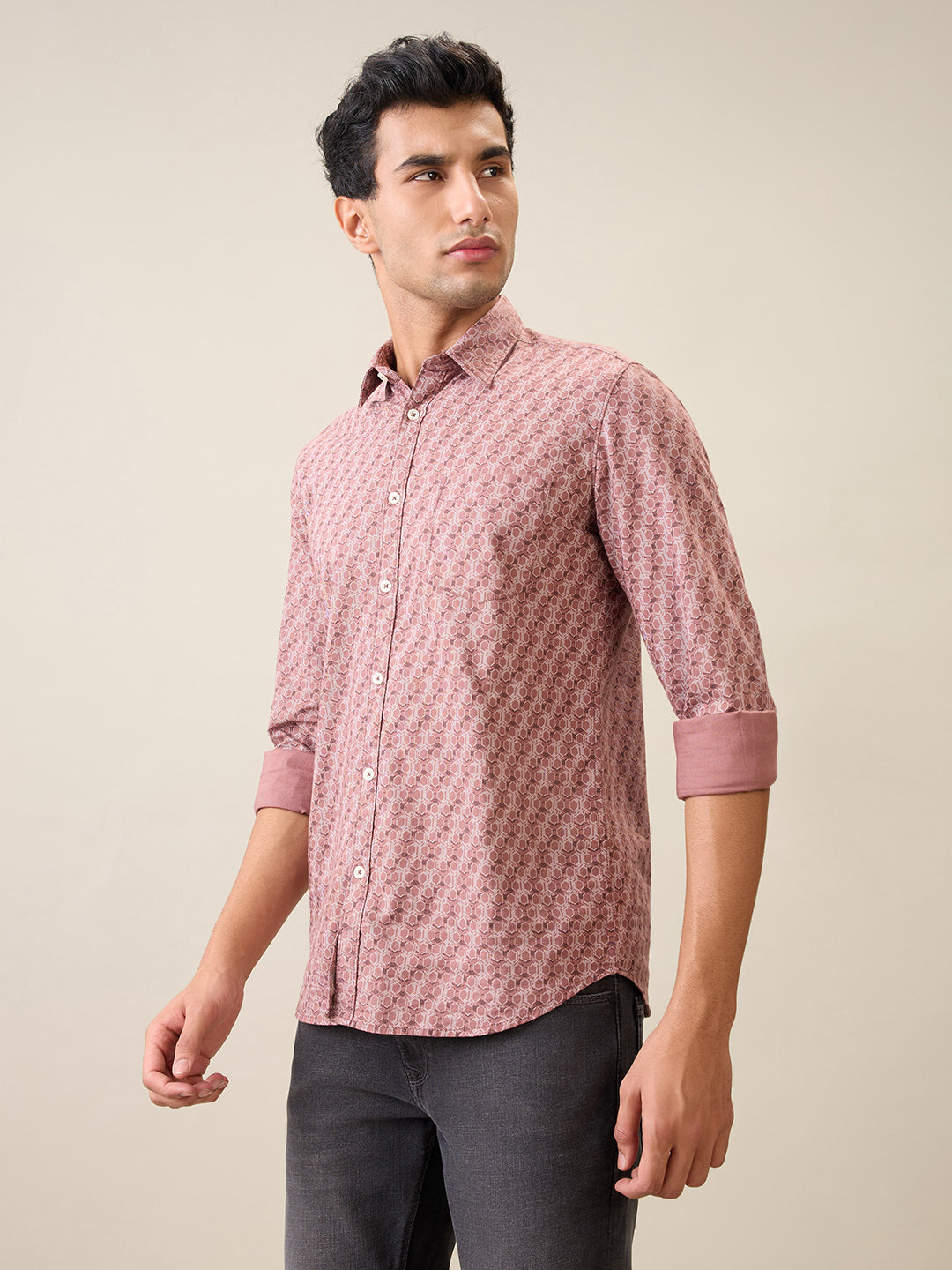 Parx Men Red Printed Slim Fit Cotton Casual Shirt