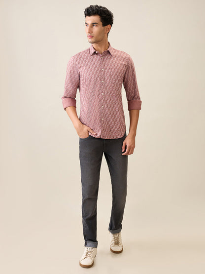 Parx Men Red Printed Slim Fit Cotton Casual Shirt