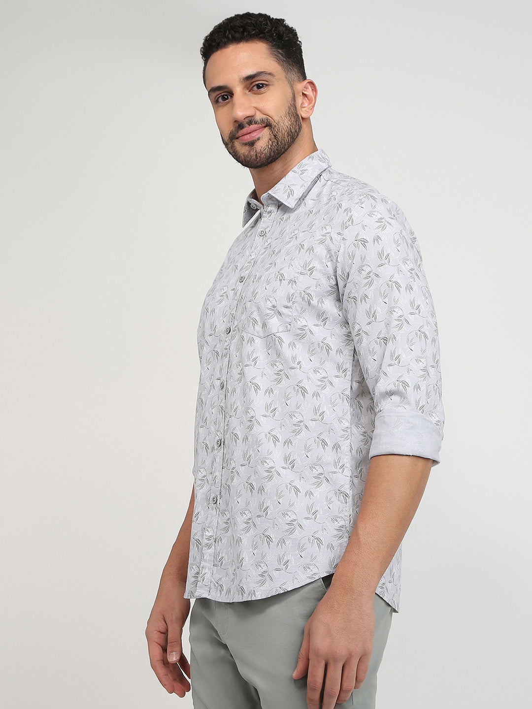 Parx Men Grey Printed Slim Fit Cotton Casual Shirt
