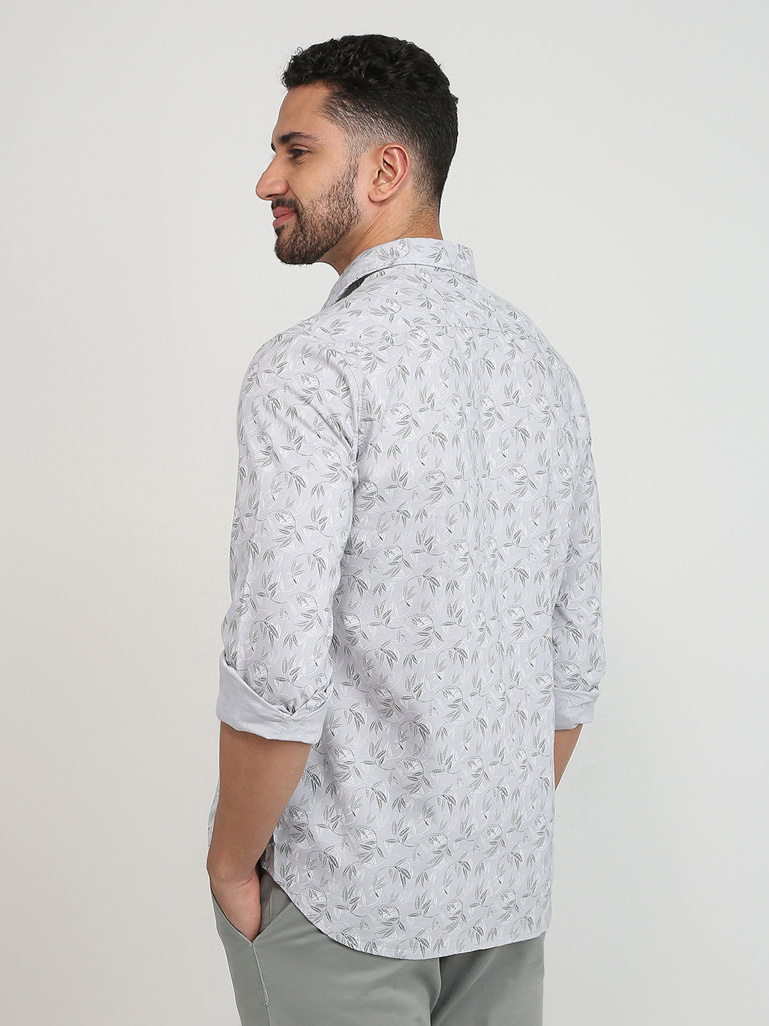 Parx Men Grey Printed Slim Fit Cotton Casual Shirt