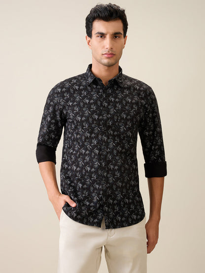 Parx Men Black Printed Slim Fit Cotton Casual Shirt