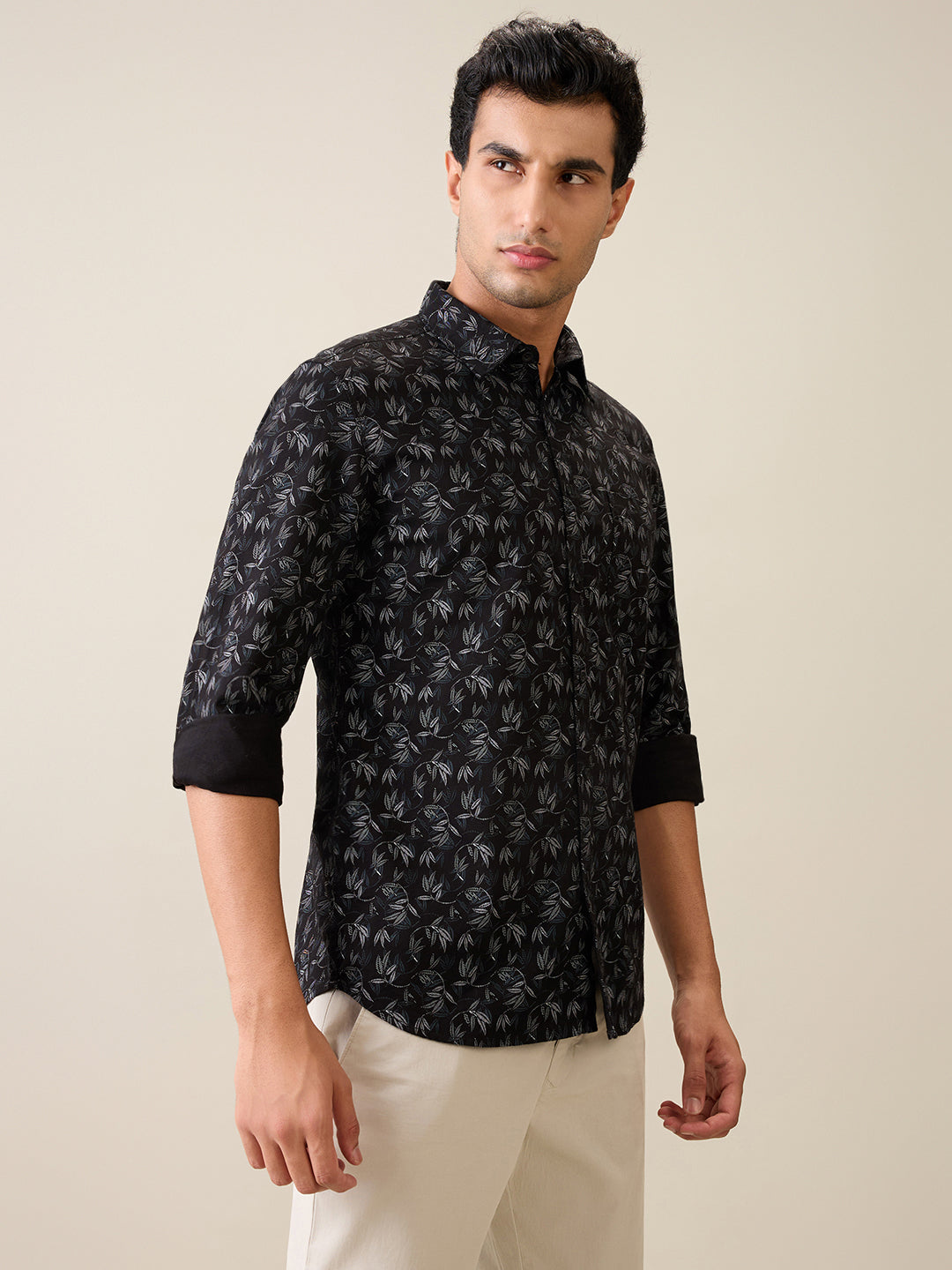 Parx Men Black Printed Slim Fit Cotton Casual Shirt