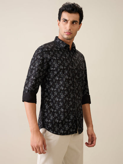 Parx Men Black Printed Slim Fit Cotton Casual Shirt