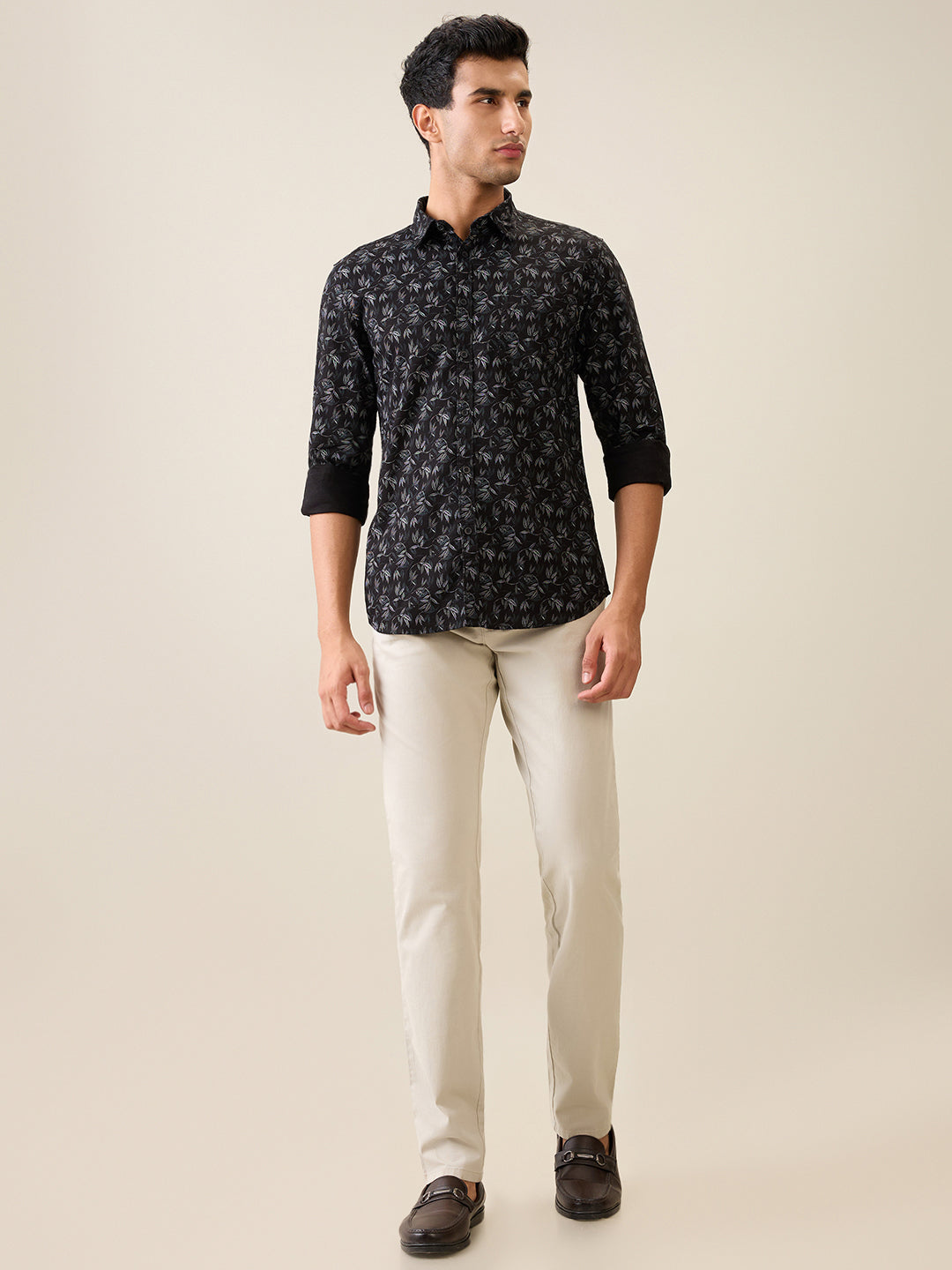 Parx Men Black Printed Slim Fit Cotton Casual Shirt