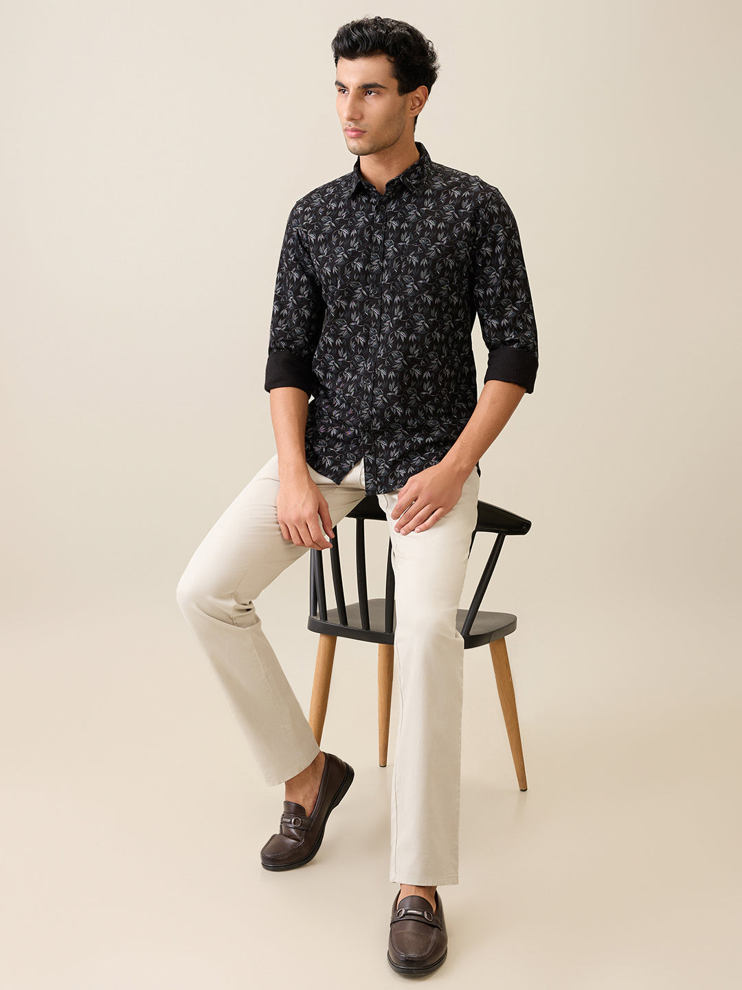 Parx Men Black Printed Slim Fit Cotton Casual Shirt