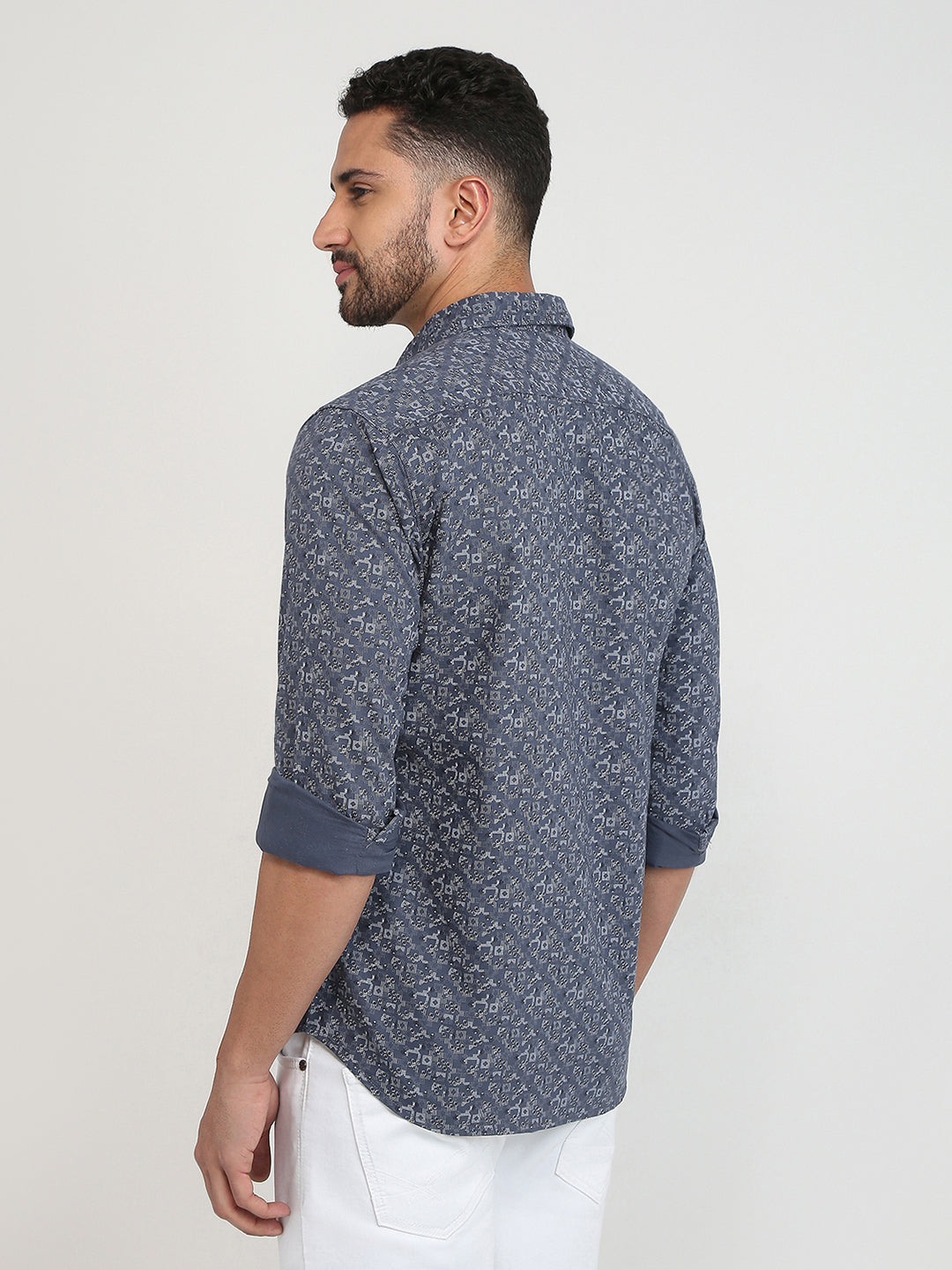 Parx Men Grey Printed Slim Fit Cotton Casual Shirt