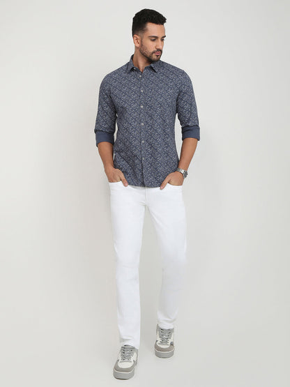 Parx Men Grey Printed Slim Fit Cotton Casual Shirt