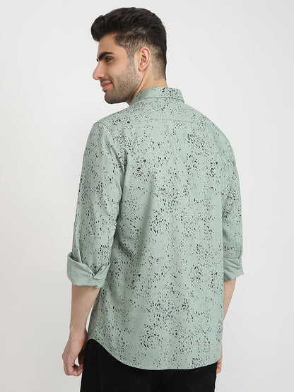 Parx Men Green Printed Slim Fit Cotton Casual Shirt