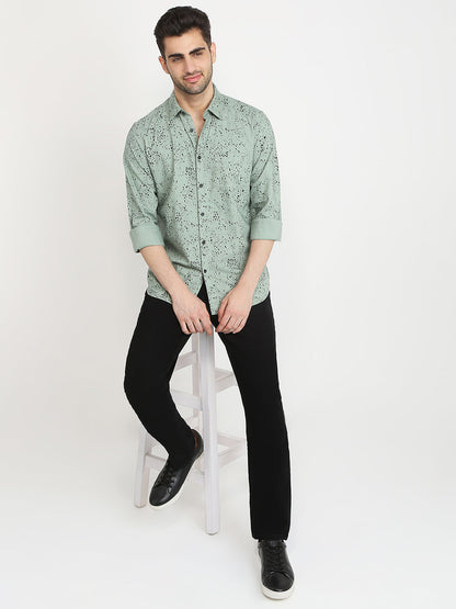Parx Men Green Printed Slim Fit Cotton Casual Shirt