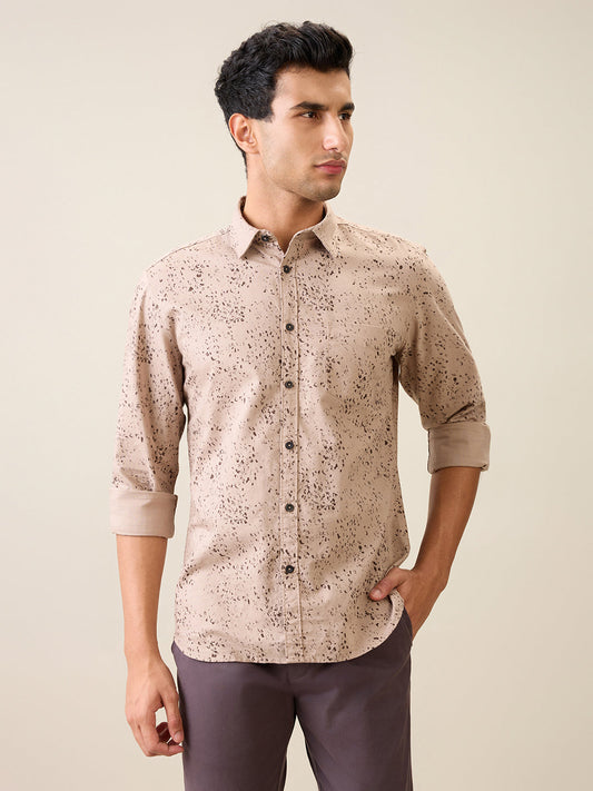 Parx Men Brown Printed Slim Fit Cotton Casual Shirt