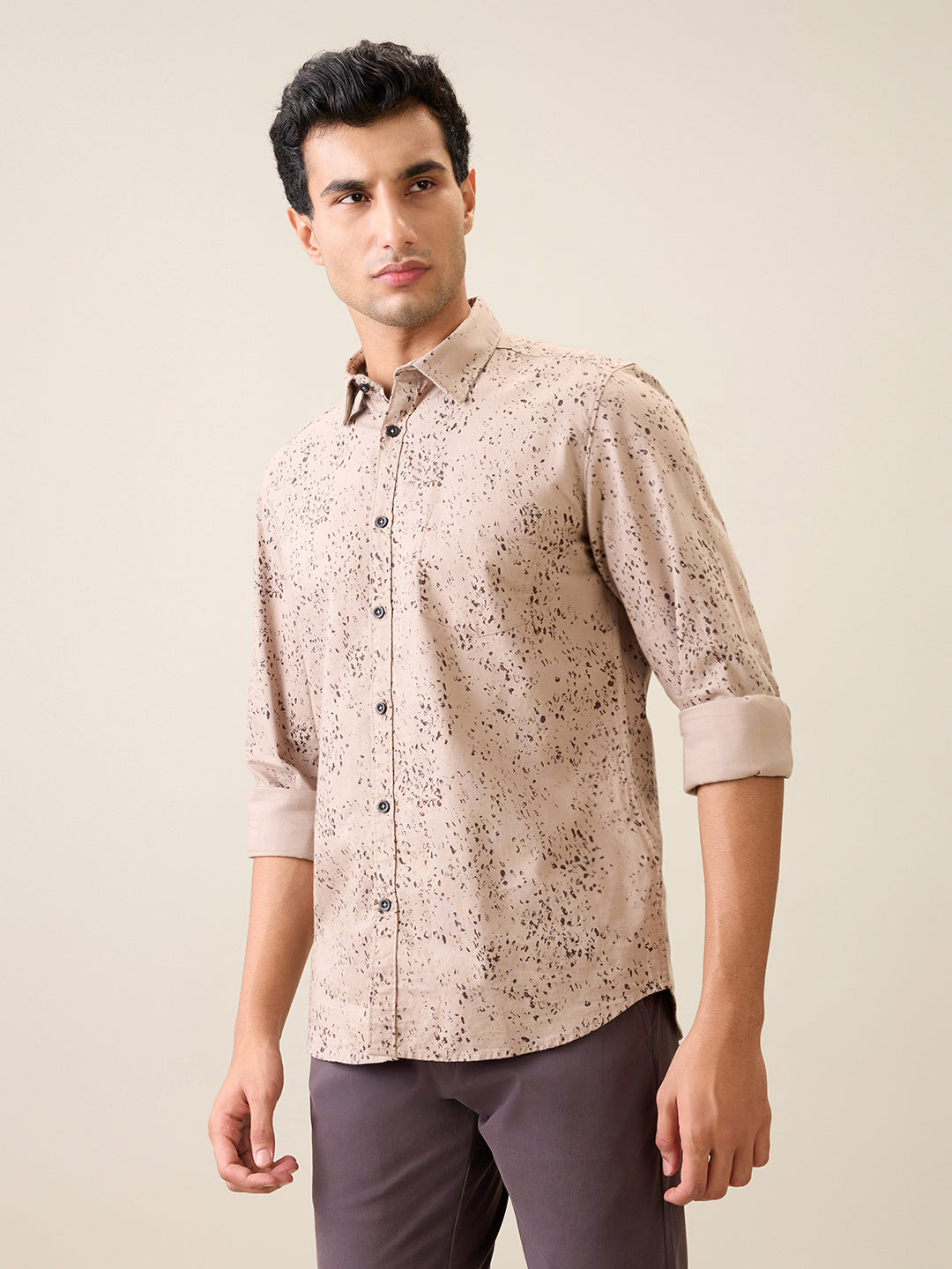 Parx Men Brown Printed Slim Fit Cotton Casual Shirt