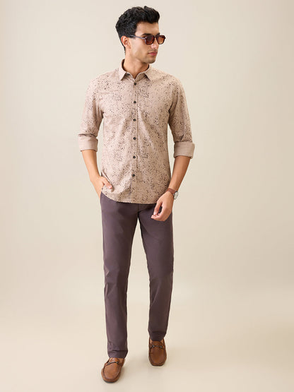 Parx Men Brown Printed Slim Fit Cotton Casual Shirt