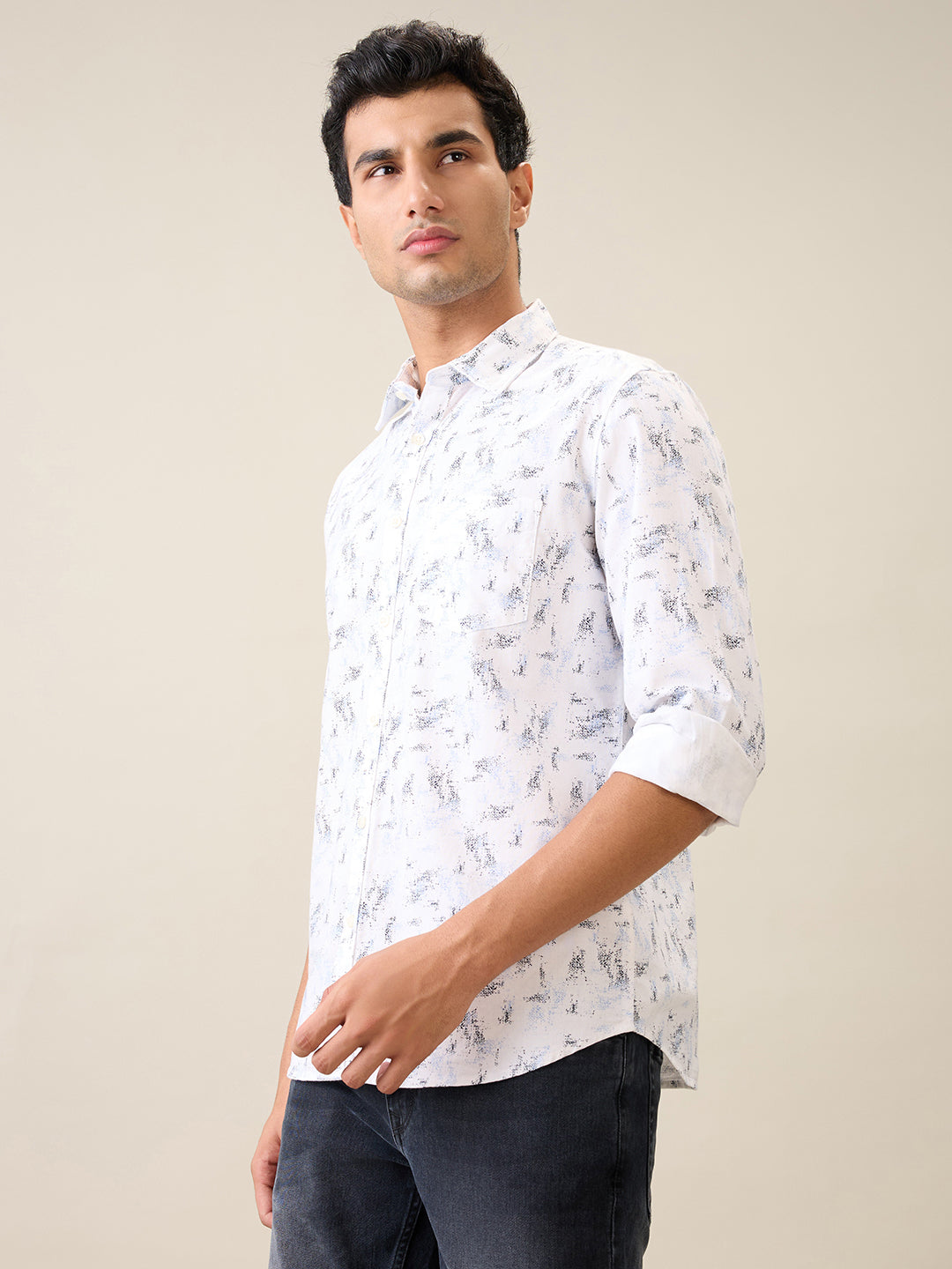 Parx Men White Printed Slim Fit Cotton Casual Shirt