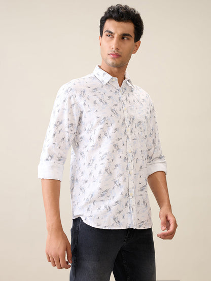 Parx Men White Printed Slim Fit Cotton Casual Shirt