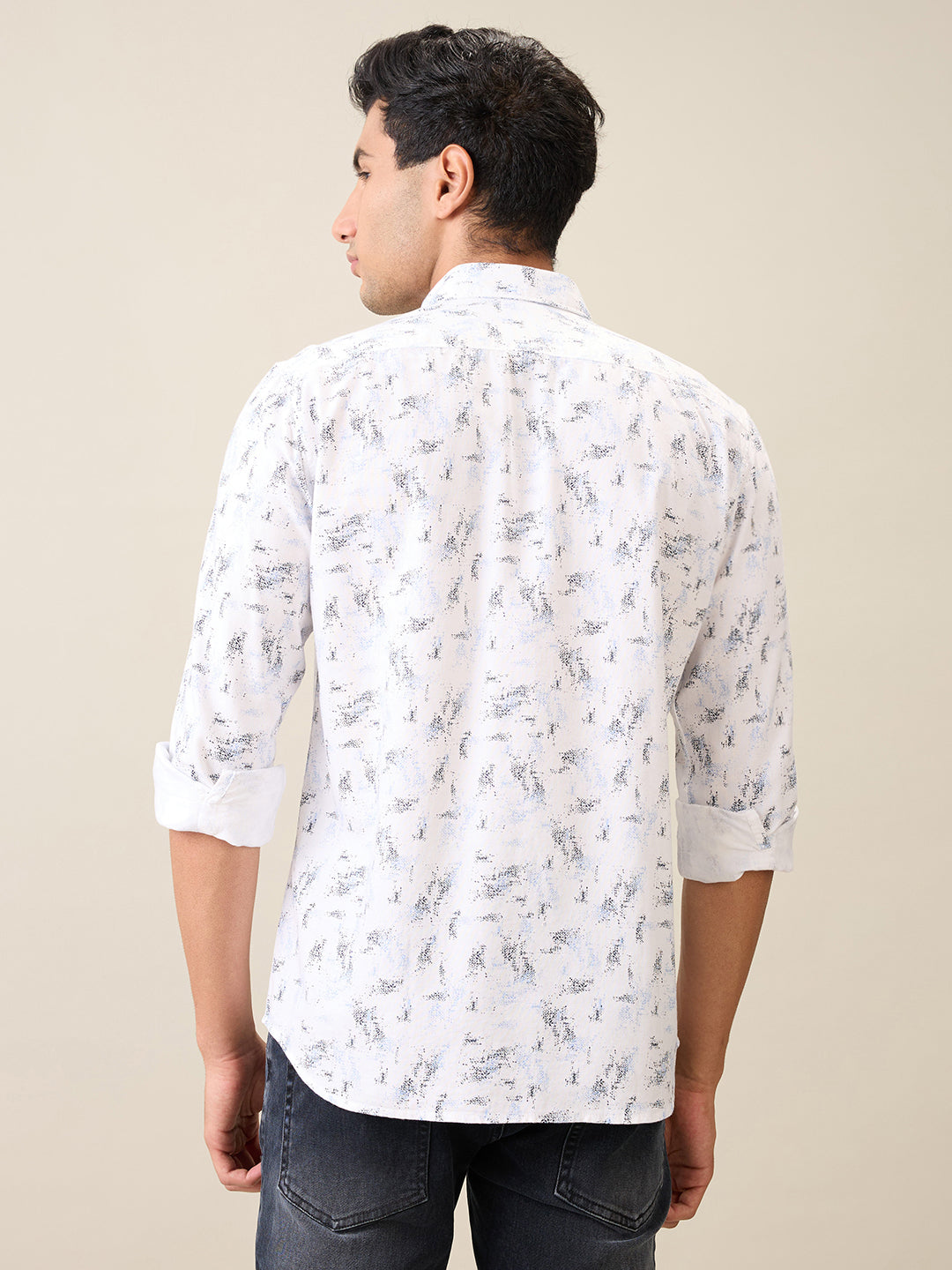 Parx Men White Printed Slim Fit Cotton Casual Shirt