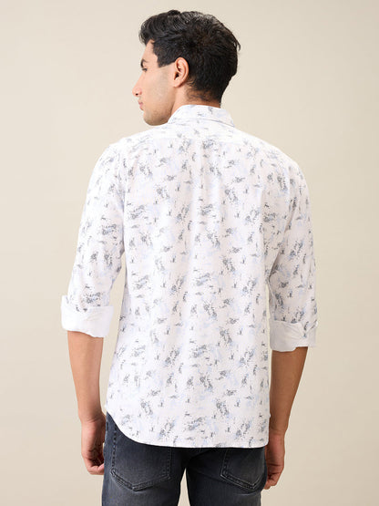 Parx Men White Printed Slim Fit Cotton Casual Shirt