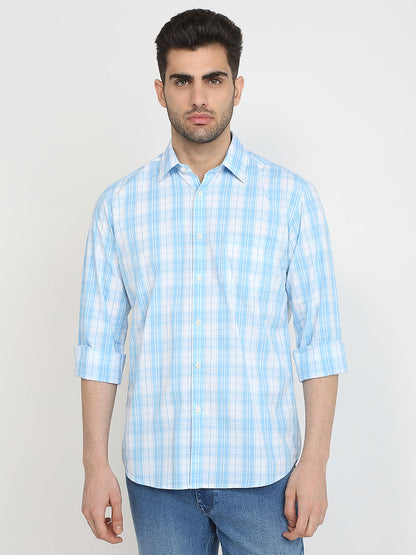 Parx Men Blue Checks Slim Fit Cotton Casual Shirt