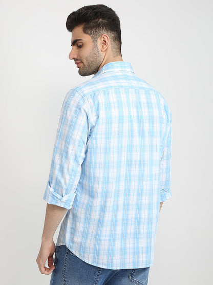 Parx Men Blue Checks Slim Fit Cotton Casual Shirt