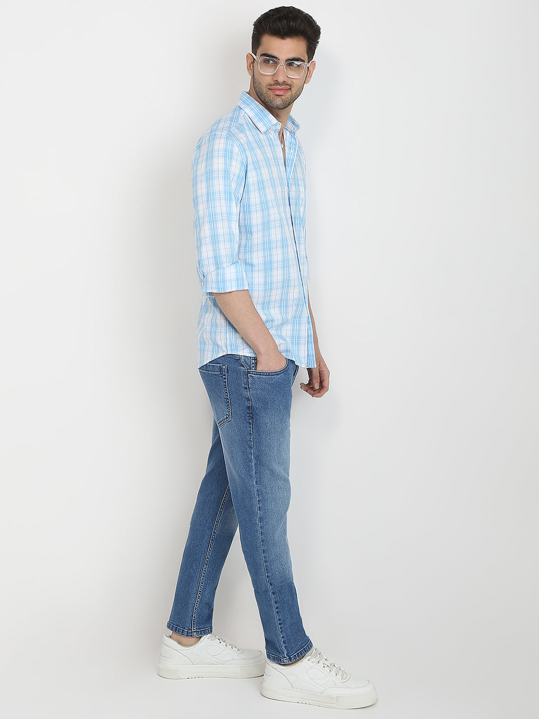 Parx Men Blue Checks Slim Fit Cotton Casual Shirt