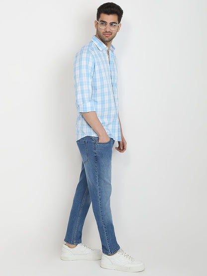 Parx Men Blue Checks Slim Fit Cotton Casual Shirt