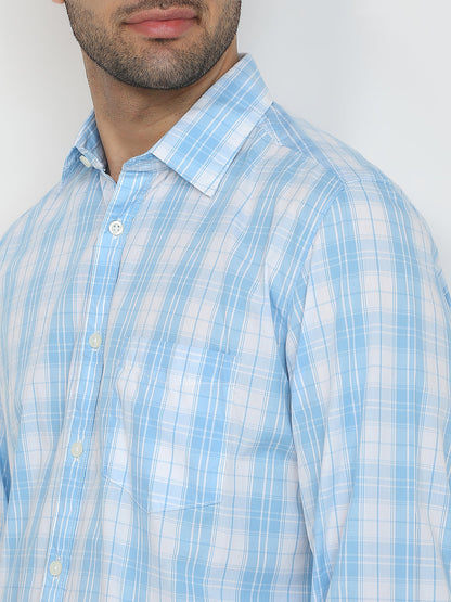 Parx Men Blue Checks Slim Fit Cotton Casual Shirt