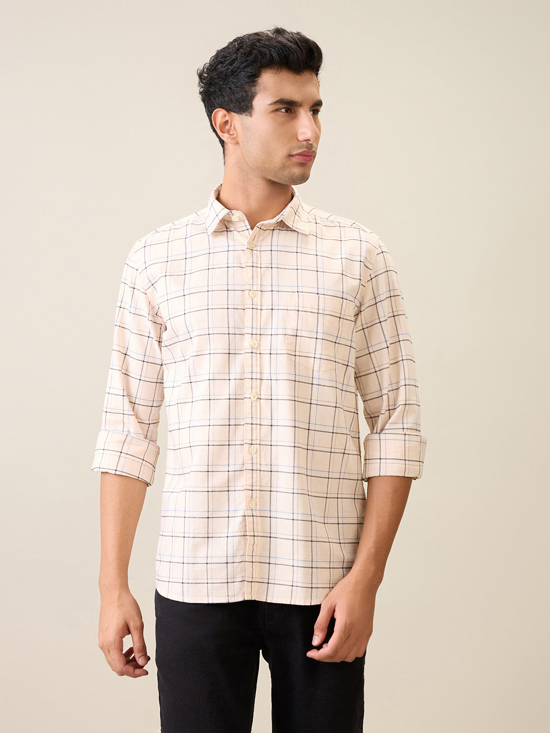 Parx Men Brown Checks Slim Fit Cotton Casual Shirt