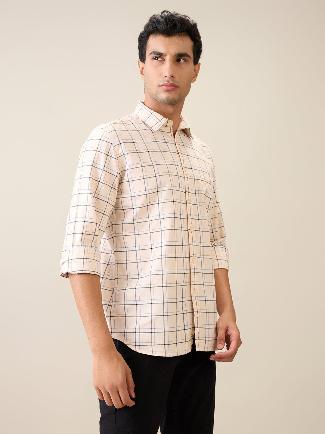 Parx Men Brown Checks Slim Fit Cotton Casual Shirt