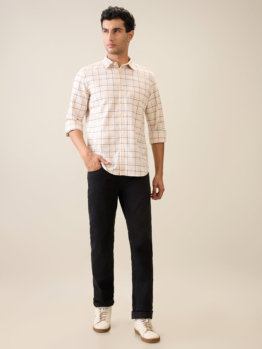 Parx Men Brown Checks Slim Fit Cotton Casual Shirt