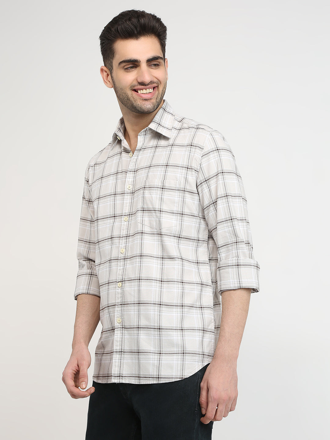 Parx Men Brown Checks Slim Fit Cotton Casual Shirt