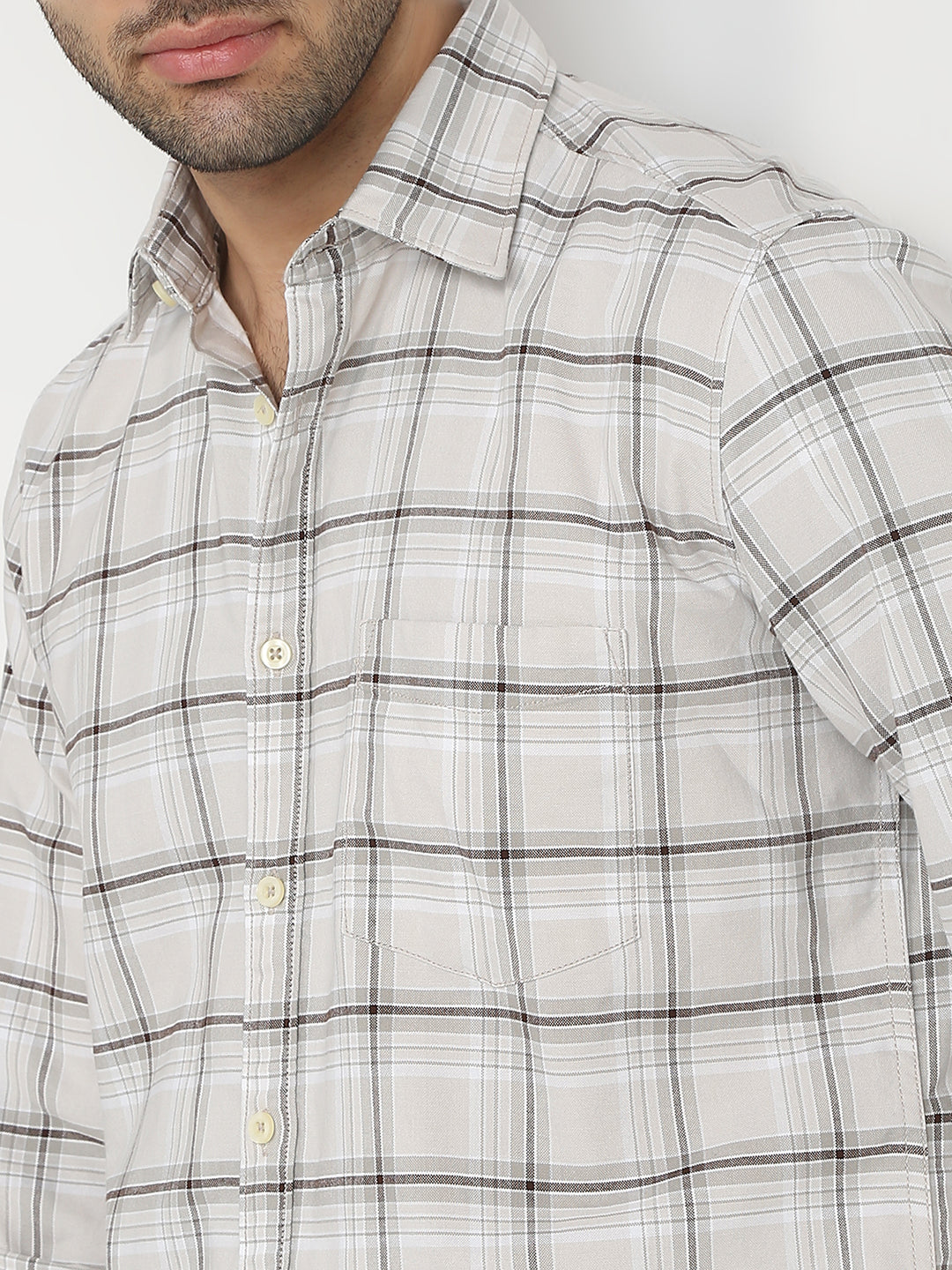 Parx Men Brown Checks Slim Fit Cotton Casual Shirt