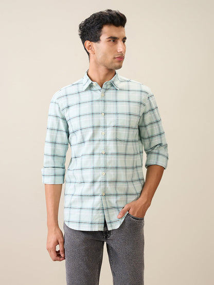 Parx Men Green Checks Slim Fit Cotton Casual Shirt