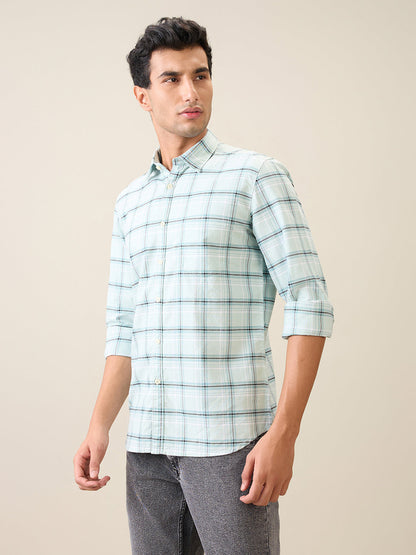 Parx Men Green Checks Slim Fit Cotton Casual Shirt