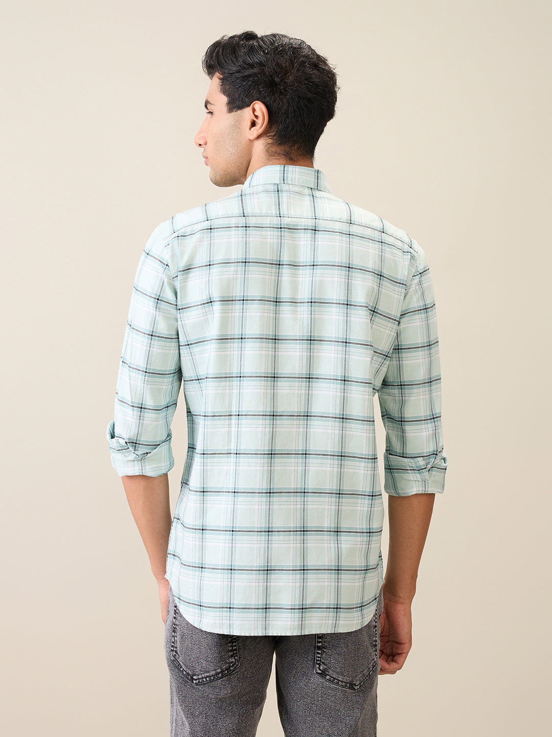 Parx Men Green Checks Slim Fit Cotton Casual Shirt